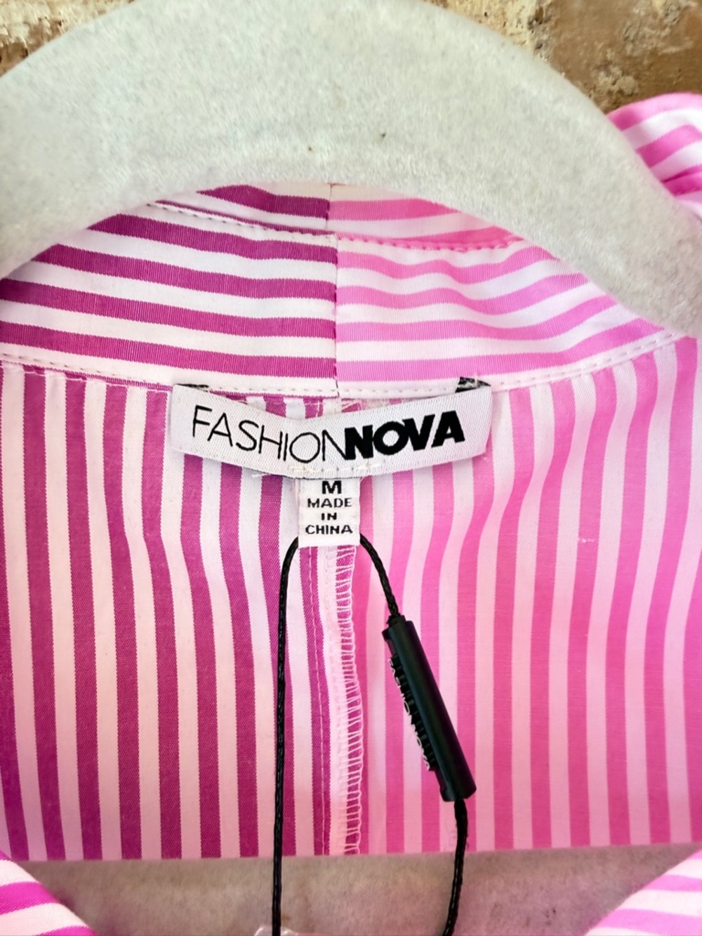 Fashion Nova Pink and White Striped Cropped Button-Up Blouse - Picture 2 of 3